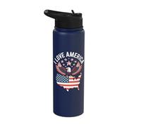 I Love America Eagle Stars Map Stainless Steel Insulated Water Bottle