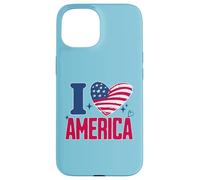 I Love America Proud Patriot American USA Heart 4th of July Case for iPhone 15