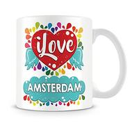 I Love Amsterdam Mug (Personalised Mug - Add Photo) Customised Love-Heart Rainbow Design Gift