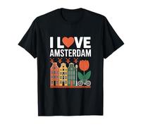 I Love Amsterdam Tulip Canal Houses Bicycle T-Shirt