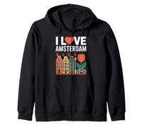 I Love Amsterdam Tulip Canal Houses Bicycle Zip Hoodie