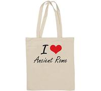 I Love Ancient Rome Red Heart Graphic Natural Cotton Tote Bag White One Size