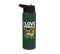 I Love Animals Wildlife Forest Scene Stainless Steel Insulated Water Bottle