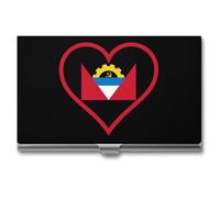 I Love Antigua and Barbuda Red Heart Business Card Wallet Credit Card Holder Metal Square Small Pocket Purse