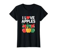 I Love Apples Colorful Fruit Lovers Value Graphic T-Shirt, Women, Black, L