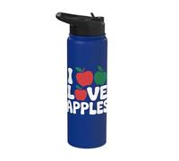 I Love Apples Red Green Fruit Passion Text Stainless Steel Insulated Water Bottle