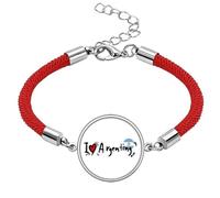 I Love Argenting Word Flag Love Heart Illustration Lucky Red String Bracelet Rope Bracelet Handmade