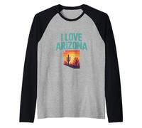 I Love Arizona Cactus Sunset State Raglan Baseball Tee