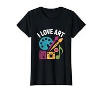 I Love Art Palette Brush Music Camera Value Graphic T-Shirt, Women, Black, XL