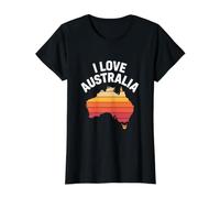 I Love Australia Sunset Map Adventure Value Graphic T-Shirt, Women, Black, L