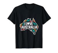 I Love Australia with Kangaroo Leaf Design Value Graphic T-Shirt, Men, Black, XL