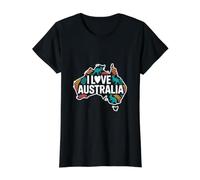 I Love Australia with Kangaroo Leaf Design Value Graphic T-Shirt, Women, Black, M