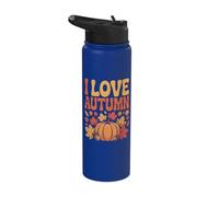 I Love Autumn Pumpkin Leaf Fall Design Stainless Steel Insulated Water Bottle