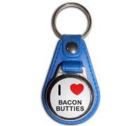 I Love Bacon Butties - Blue Plastic Medallion Key Ring