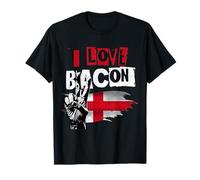 I Love Bacon Peace Sign England Flag Funny Graphic T-Shirt