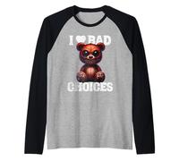 I Love Bad Choices Ironic Smiling Scary Bear Graphic Raglan Baseball Tee
