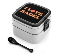 I Love Bagel Lunch Box Stackable Bento Box Double Layer Leak-Proof Lunch Container with Cutlery Set