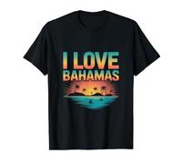I Love Bahamas Sunset Palm Trees Ocean View Value Graphic T-Shirt, Men, Black, S