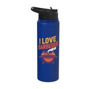 I Love Barbeque BBQ Grill Flames Stainless Steel Insulated Water Bottle