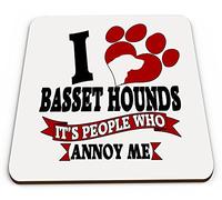 I Love Basset Hounds It's People That Annoy Me Funny Novelty Glossy Mug Coaster
