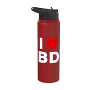 I Love BD Initials First Last Name Personalised Red Heart Stainless Steel Insulated Water Bottle