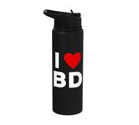 I Love BD Initials First Last Name Personalised Red Heart Stainless Steel Insulated Water Bottle