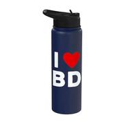 I Love BD Initials First Last Name Personalised Red Heart Stainless Steel Insulated Water Bottle