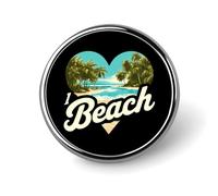 I Love Beach Round Badge Pin Metal Memorial Brooch Button Lapel Pins for Backpack Wedding