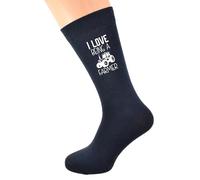 I love being a Farmer with Tractor Image Printed in White Vinyl on Mens Navy Blue Cotton Rich Socks Great. One Size, UK 8-12