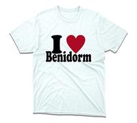 I Love Benidorm T-Shirt City in Spain Mediterranean Holiday Destination Valencia Region Levante and Poniente Beach Patriotic Unisex Tee Top (White, XL)
