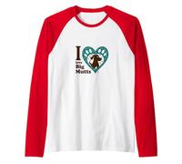 I Love Big Mutts Dog Lover Heart Paw Raglan Baseball Tee, Men, Red/White, XL