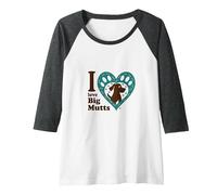 I Love Big Mutts Dog Lover Heart Paw Raglan Baseball Tee, Women, Dark Heather/White, XXL