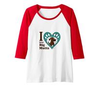 I Love Big Mutts Dog Lover Heart Paw Raglan Baseball Tee, Women, Red/White, XL