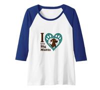 I Love Big Mutts Dog Lover Heart Paw Raglan Baseball Tee, Women, Royal Blue/White, XL