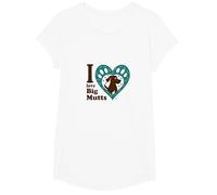 I Love Big Mutts Dog Lover Heart Paw T-Shirt, Girls, White, XS