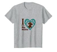 I Love Big Mutts Dog Lover Heart Paw T-Shirt, Kids, Heather Grey, 8 Years