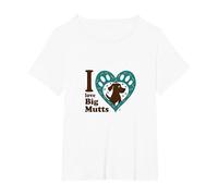I Love Big Mutts Dog Lover Heart Paw T-Shirt, Women's Plus, White, 1X