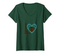 I Love Big Mutts Dog Lover Heart Paw V-Neck T-Shirt, Women, Forest Green, XXL