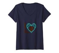 I Love Big Mutts Dog Lover Heart Paw V-Neck T-Shirt, Women, Navy, S