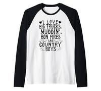 I Love Big Trucks Muddin Bon Fires and Country Boys Raglan Baseball Tee