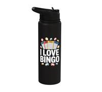 I Love Bingo Card Chips Fun Game Stainless Steel Insulated Water Bottle