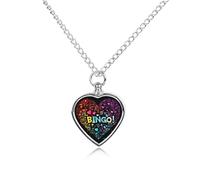 I Love Bingo Heart Urn Necklace for Ashes Memorial Keepsake Jewelry Pendant Silver Chain