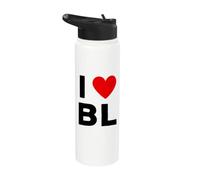 I Love BL Initials First Last Name Personalised Red Heart Stainless Steel Insulated Water Bottle