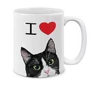 I Love Black White Tuxedo Cat Mug Classic Tea Mug Novelty Mugs 330Ml for Milk Cappuccino Kitchen