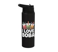 I Love Boba Bubble Tea Drink Fun Stainless Steel Insulated Water Bottle