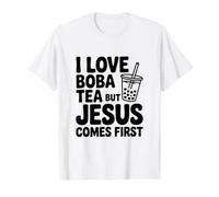 I Love Boba Tea But Jesus Comes First Statement Value Graphic T-Shirt, Men, White, XL