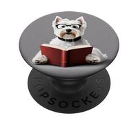I Love Books and My Westie Reading West Highland Terrier Dog PopSockets Swappable PopGrip