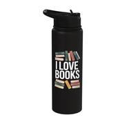 I Love Books Enthusiast Reading Passion Stainless Steel Insulated Water Bottle