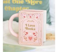 Mug Novelty Drinkware I Love Books Book Shaped Gift Pink
