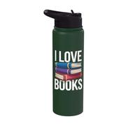 I Love Books Stack Literature Lover Stainless Steel Insulated Water Bottle